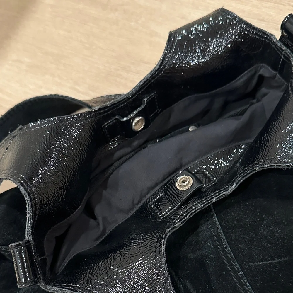 Lucky Brand Black suede patent Hobo Bag tote bag purse